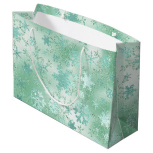 Elegant Modern Green Christmas Snowflake Pattern Large Gift Bag