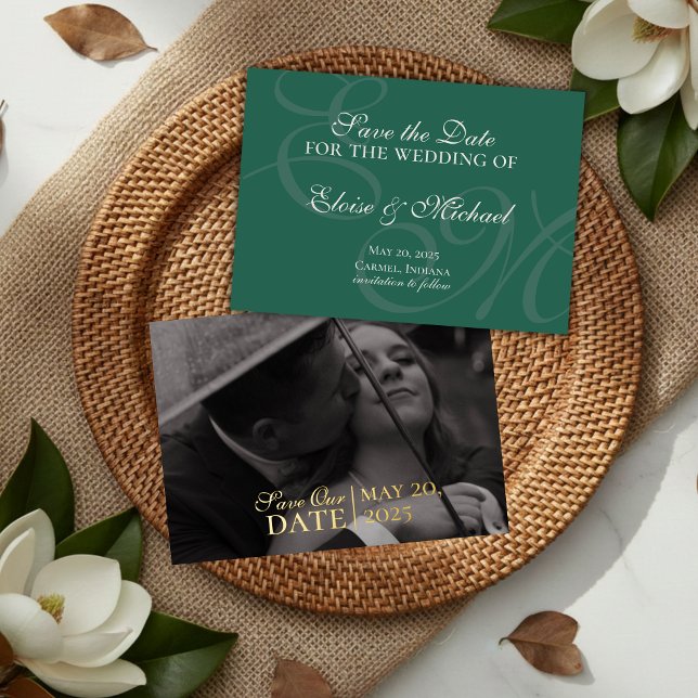 Elegant Modern Green Foil Wedding Save the Date (Elegant Modern Green Foil Wedding Save the Date Foil Invitation)