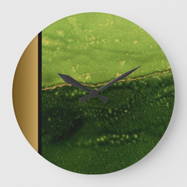 Elegant Modern Green Gold Marble Pattern  Large Clock (Front)