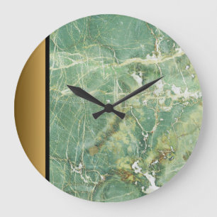 Elegant Modern Green Gold Marble Stone Pattern  Large Clock