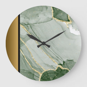 Elegant Modern Green Gold Marble Stone Pattern  Large Clock