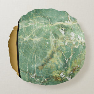 Elegant Modern Green Gold Marble Stone Pattern  Round Pillow