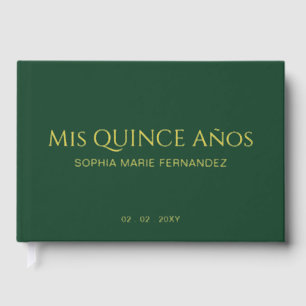 Elegant Modern Green Gold Quinceañera Guest Book