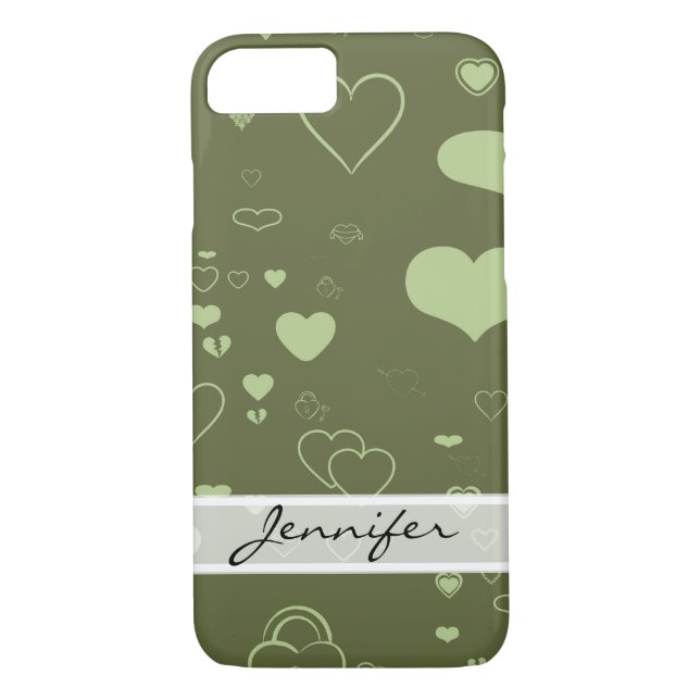 Elegant Modern Green Heart Pattern Case-Mate iPhone Case (Back)