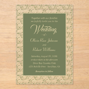 Elegant Modern Green Leaf Floral Wedding Acrylic Invitations
