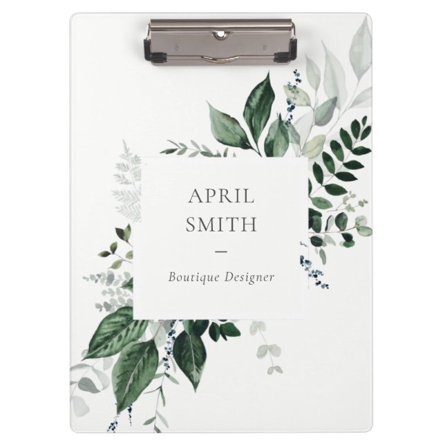 Elegant Modern Green Leafy Tropical Foliage Fern Clipboard (Front)