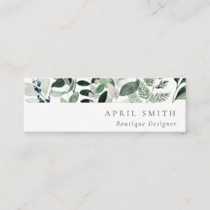 Elegant Modern Green Leafy Tropical Foliage Fern Mini Business Card
