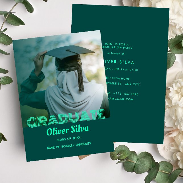 Elegant Modern Green Personalized Graduation Party Invitation (Creator Uploaded)