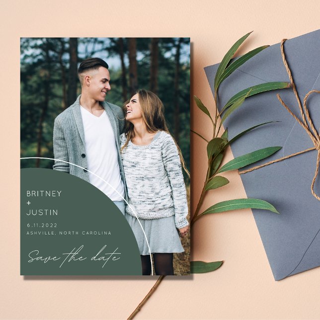 Elegant Modern Green Photo Wedding Save The Date (Modern Green Photo Wedding Save The Date)