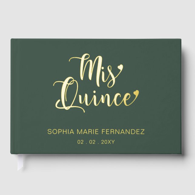 Elegant Modern Green Quinceañera Guest Book (Front)