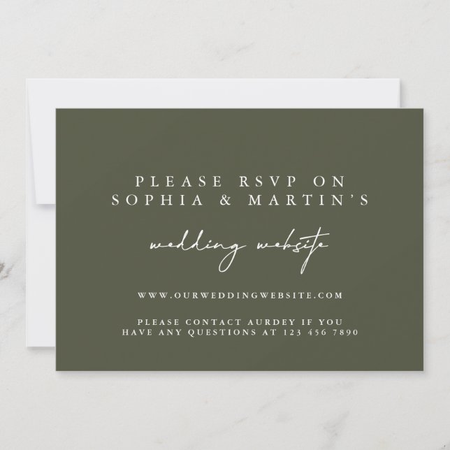 Elegant Modern Green RSVP Online Wedding Website Invitation (Front)