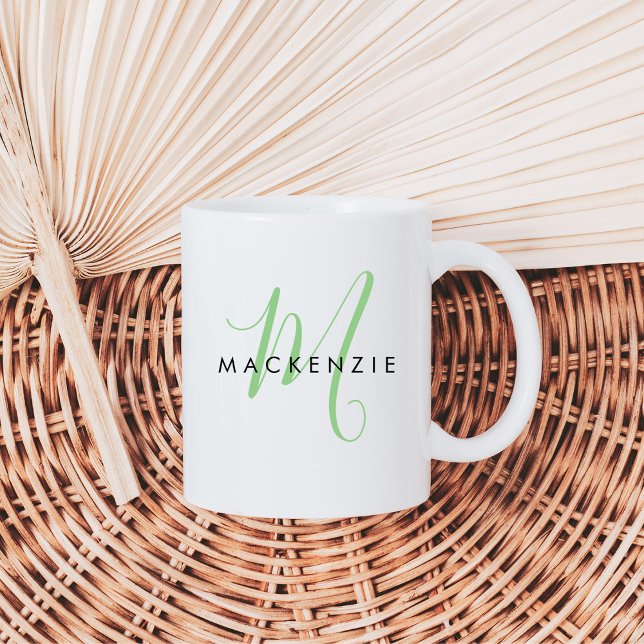 Elegant Modern Green Script Monogram Coffee Mug (Creator Uploaded)