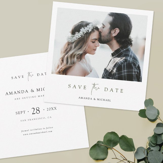 Elegant Modern Green Script Photo Wedding  Save The Date (Creator Uploaded)