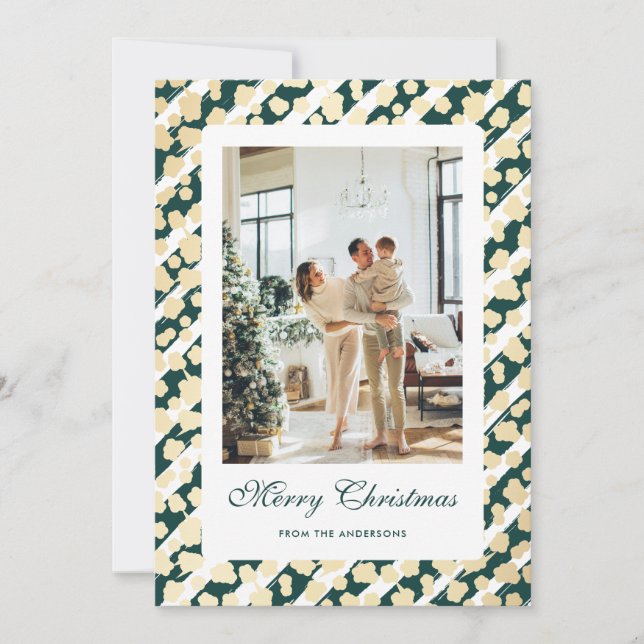 Elegant Modern Green White Photo Merry Christmas Holiday Card (Front)