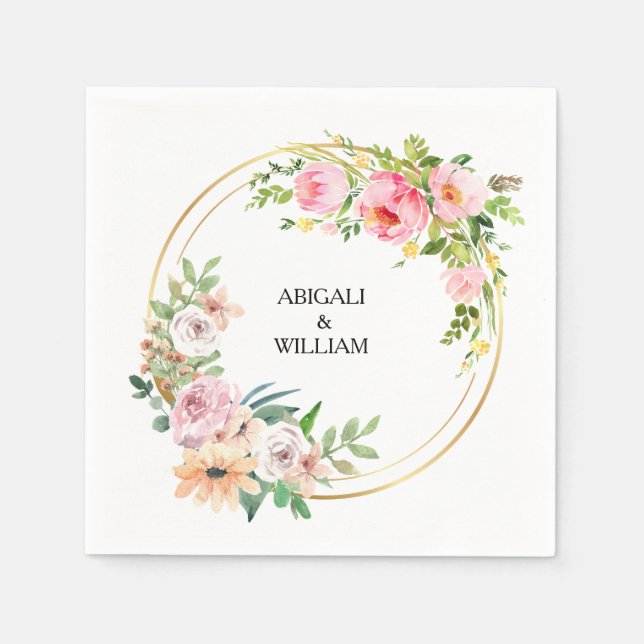 Elegant Modern Greenery Blush Pink Floral Wedding Napkin (Front)
