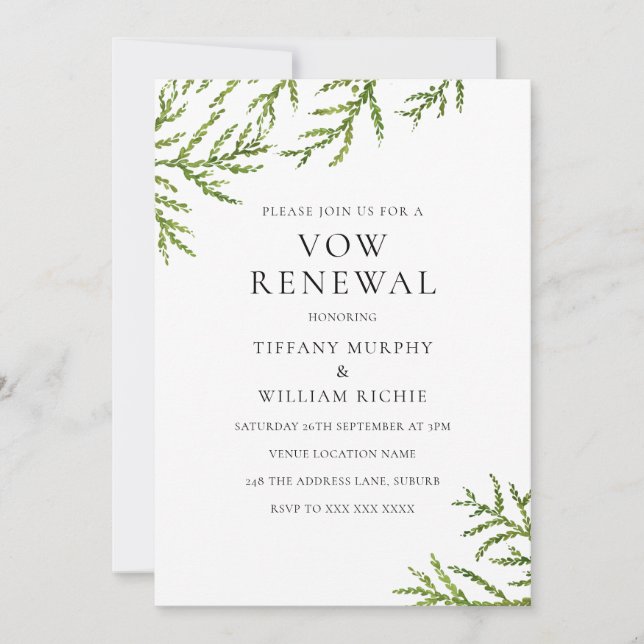 Elegant Modern Greenery Vow Renewal Invite (Front)