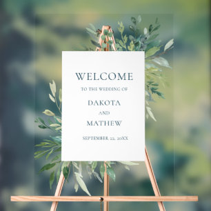 Elegant Modern Greenery Welcome Wedding Acrylic Sign