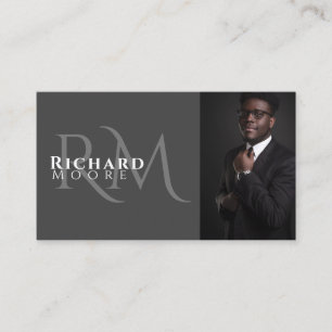 Elegant Modern Grey and White Photo Monogrammed Business Card
