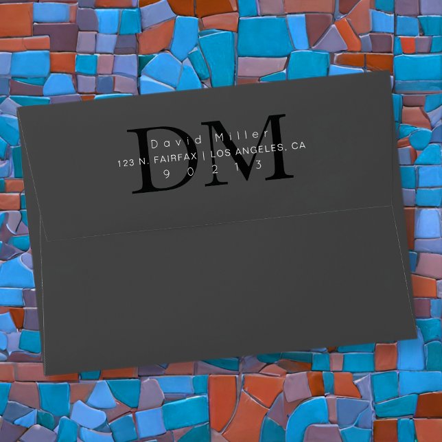 Elegant Modern Grey Black Monogram Return Address Envelope (Creator Uploaded)