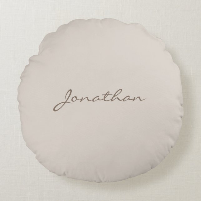 Elegant Modern Grey Brown Trendy Name Script Plain Round Pillow (Front)