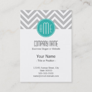 Elegant Modern Grey Chevron and Mint Monogram Business Card