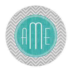 Elegant Modern Grey Chevron and Mint Monogram Cutting Board