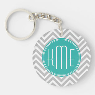 Elegant Modern Grey Chevron and Mint Monogram Keychain