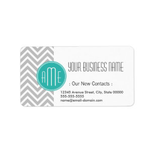 Elegant Modern Grey Chevron and Mint Monogram Label
