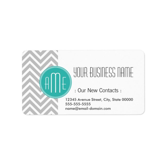 Elegant Modern Grey Chevron and Mint Monogram Label (Front)