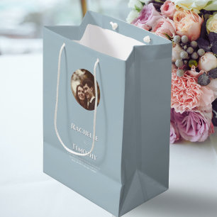 Elegant Modern Grey Personalized Photo Wedding Medium Gift Bag