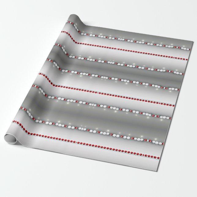 Elegant Modern Grey, Red, White Garland Gift Wrap (Unrolled)