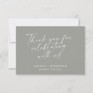Elegant Modern Grey Script Custom Wedding Couple Thank You Card