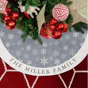 Elegant Modern Grey Snowflakes pattern Brushed Polyester Tree Skirt