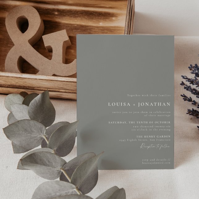 Elegant Modern Grey Trendy Script Minimal Wedding Invitation (Creator Uploaded)