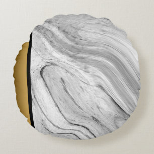 Elegant Modern Grey White Black Marble Pattern  Round Pillow