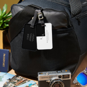 Elegant Modern Half Black Half White Monogrammed Luggage Tag