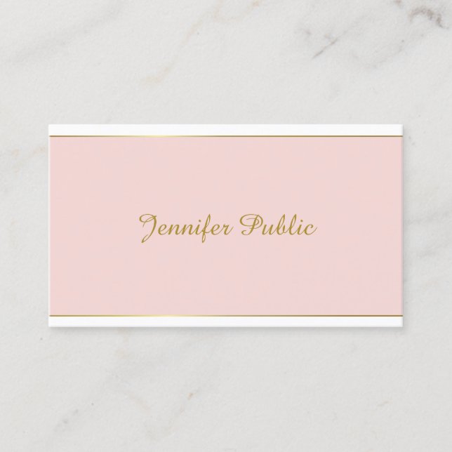 Elegant Modern Hand Script Blush Pink Gold Plain Business Card (Front)