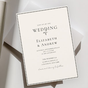 Elegant, Modern, Handwriting, Beige&Black Wedding Invitation