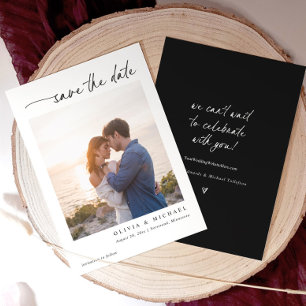 Elegant Modern Handwriting Black and White Wedding Save The Date