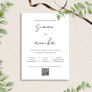 Elegant Modern Handwriting Font QR Code Wedding Invitation