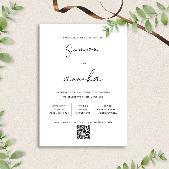Elegant Modern Handwriting Font QR Code Wedding Invitation (Creator Uploaded)
