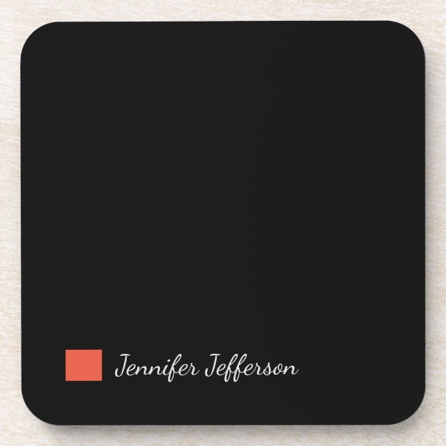 Elegant Modern Handwriting Plain Black Coaster (Front)
