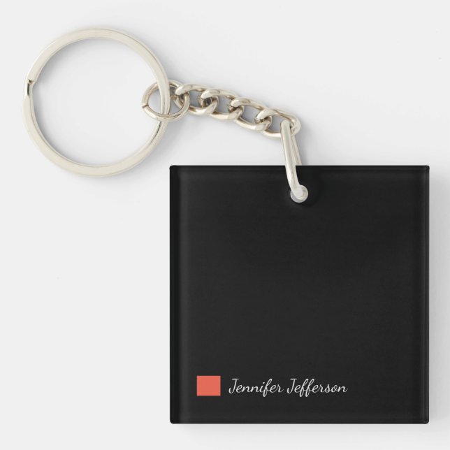 Elegant Modern Handwriting Plain Black Keychain (Front)