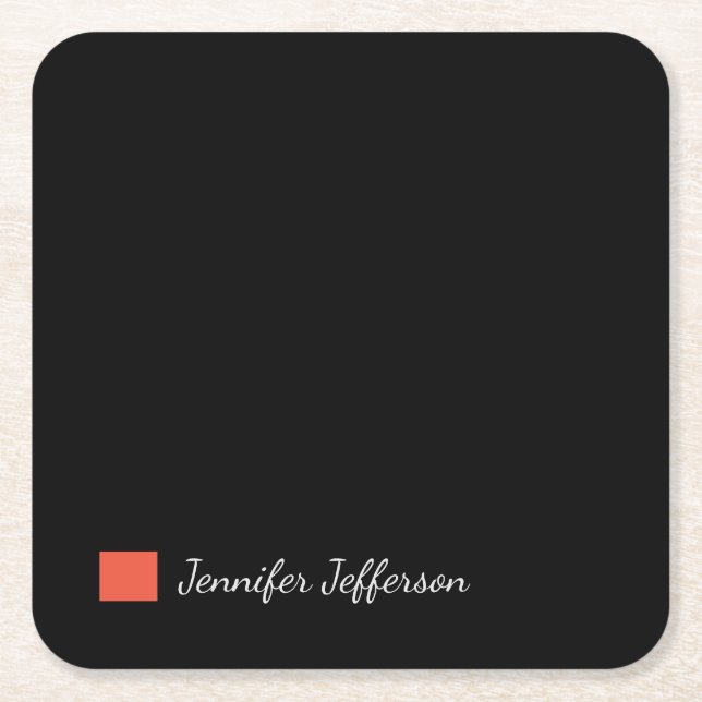 Elegant Modern Handwriting Plain Black Square Paper Coaster (Front)