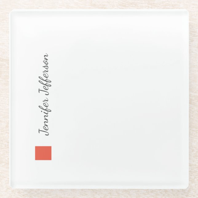 Elegant Modern Handwriting Plain Professional Glass Coaster (Front)
