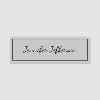 Elegant Modern Handwriting Plain Professional Gray Name Tag