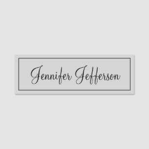 Elegant Modern Handwriting Plain Professional Grey Name Tag