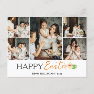 Elegant Modern Happy Easter Eggs, family 5 photo Holiday Postcard