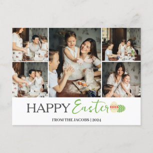Elegant Modern Happy Easter Eggs, family 5 photo Holiday Postcard