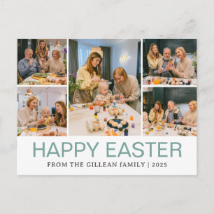 Elegant Modern Happy Easter Eggs, family 5 photo Holiday Postcard